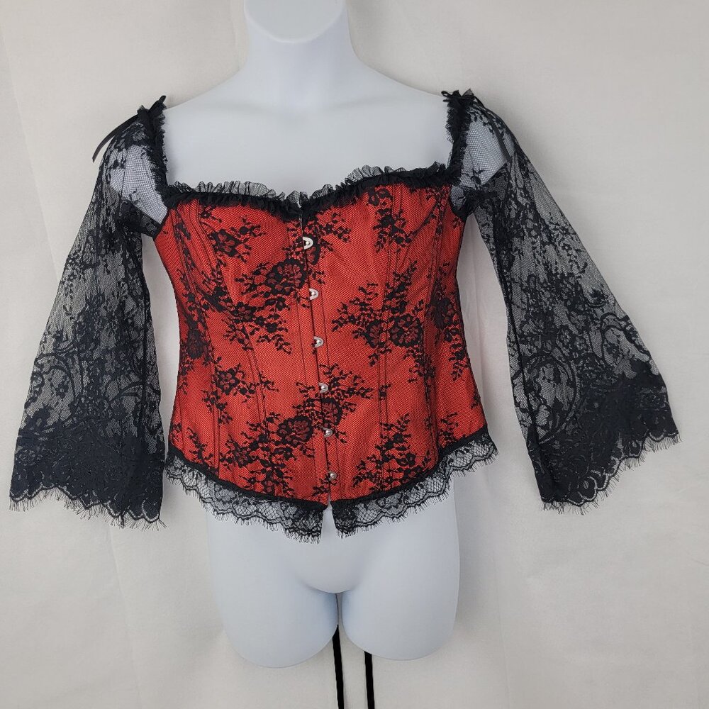 UNBRANDED Womens XXL Corset Top Black Red Lace Vamp Vampy Romantic Goth Grunge